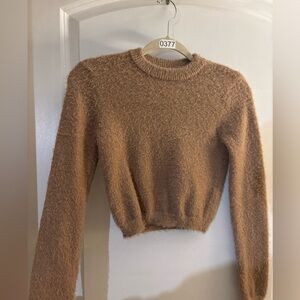 Abound Fuzzy Brown Crew Neck Cropped Sweater Sz XS